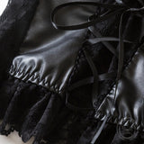 Dark-Style Lace-Up Waist-Cinching Lace PU Leather Corset