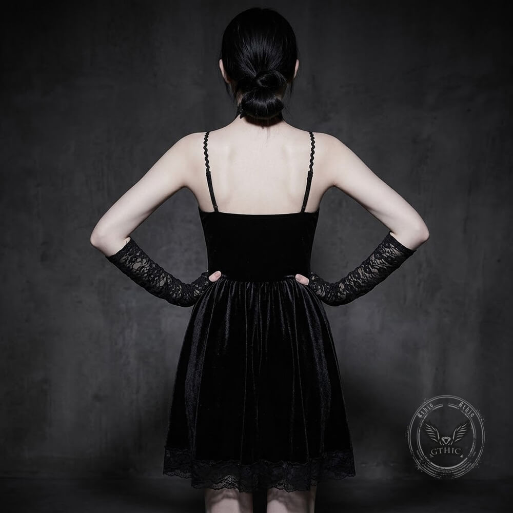 Dark-Style Lace-Up Waist Suede Dress
