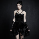 Dark-Style Lace-Up Waist Suede Dress | Gthic.com