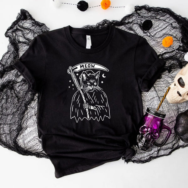 Dark Cat Death Short Sleeve T-shirt | Gthic.com