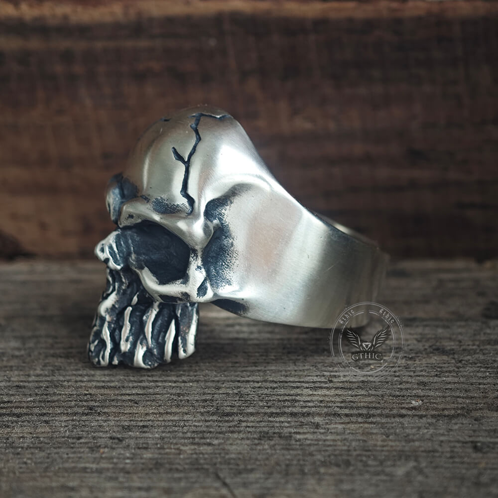 Anello teschio in argento sterling crepa scura