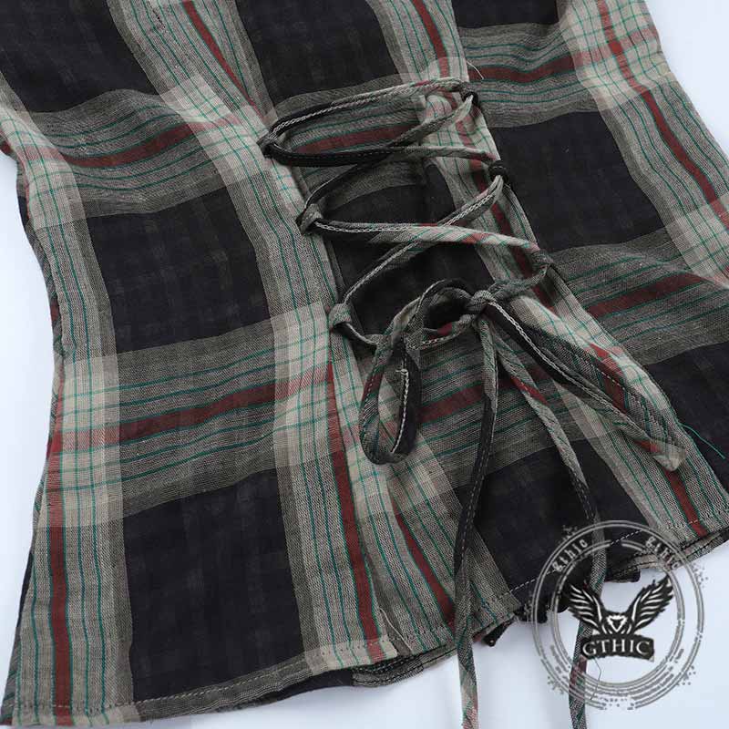 Dark Cross Design Check Zip-Up Short Sleeve Shirt