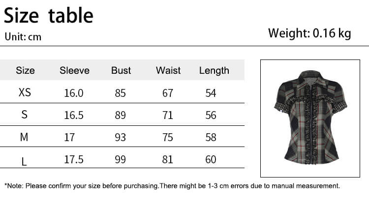 Dark Cross Design Check Zip-Up Short Sleeve Shirt