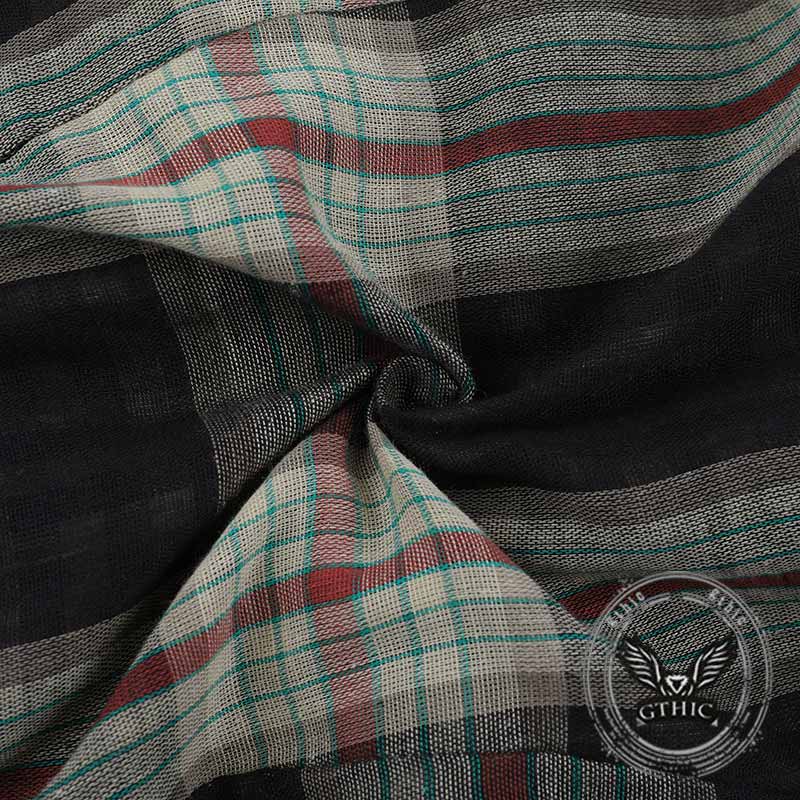 Dark Cross Design Check Zip-Up Short Sleeve Shirt