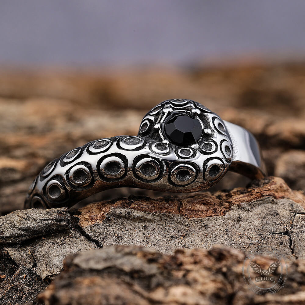 Dark Gem Octopus Tentacle Vintage Stainless Steel Ring