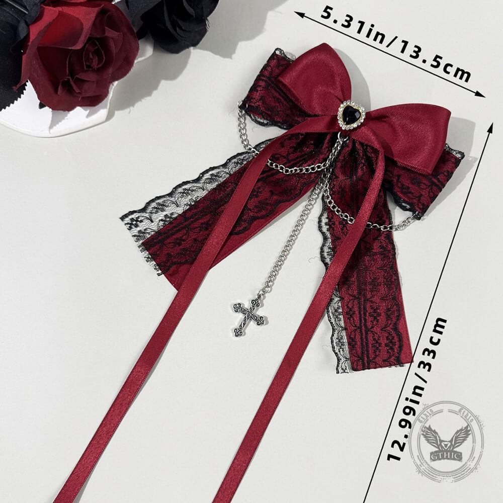 Dark Gothic Cross Chain Lace Bow Hair Clips