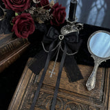 Dark Gothic Cross Chain Lace Bow Hair Clips