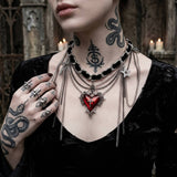 Dark Gothic Cross Heart Tassel Alloy Choker Necklace | Gthic.com