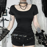 Dark Gothic Eight-Shaped Buckle Bone Chain T-Shirt | Gthic.com