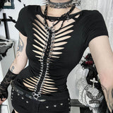 Dark Gothic Eight-Shaped Buckle Bone Chain T-Shirt | Gthic.com