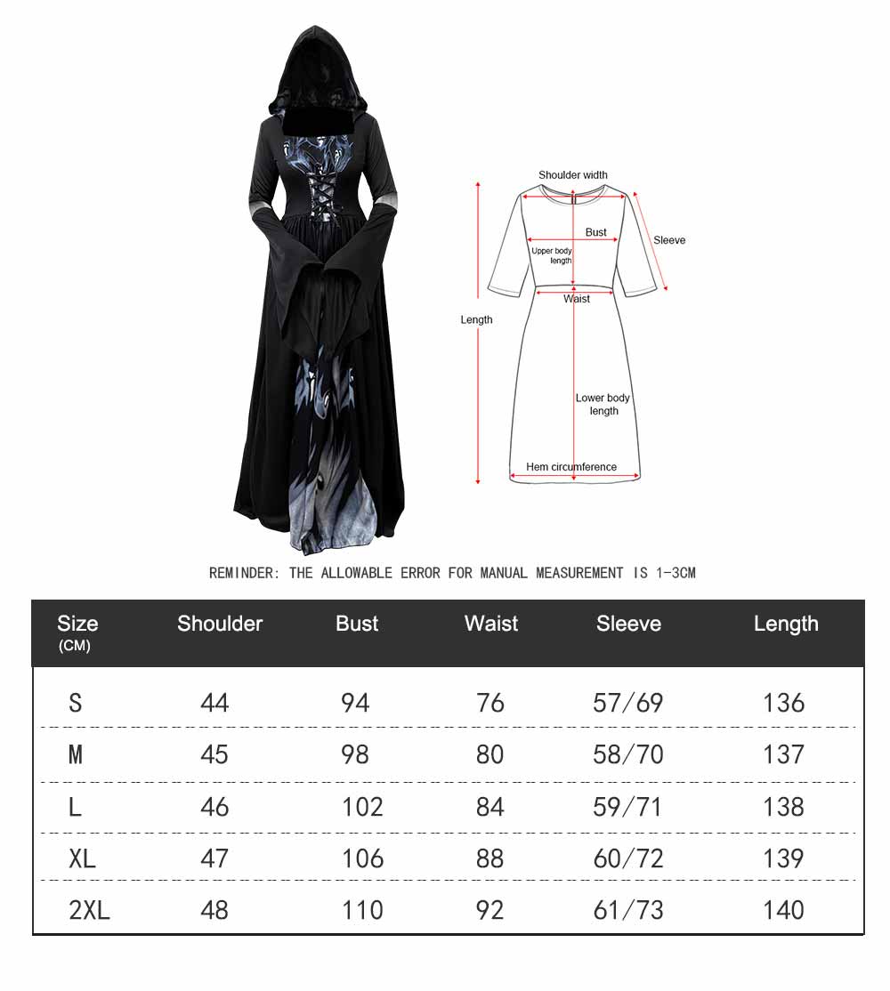 Dark Gothic Hooded Dress Witch Halloween Costume