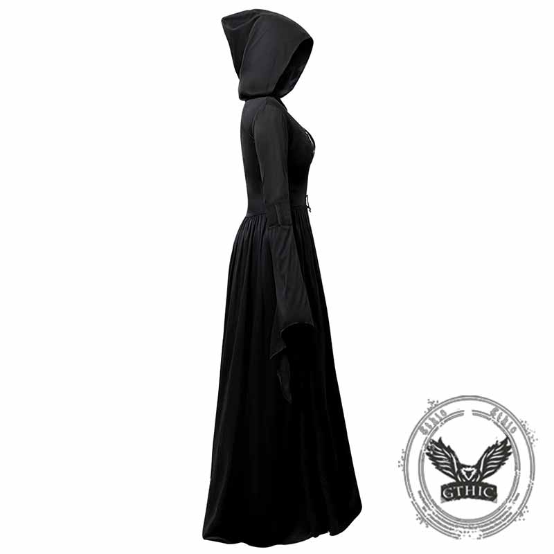 Dark Gothic Hooded Dress Witch Halloween Costume