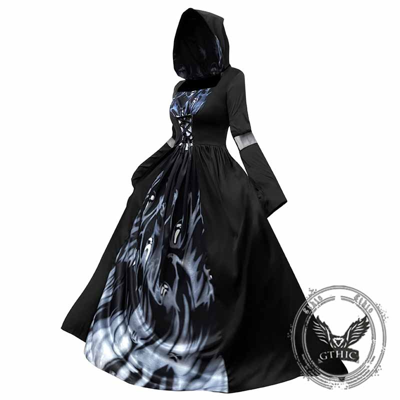 Dark Gothic Hooded Dress Witch Halloween Costume