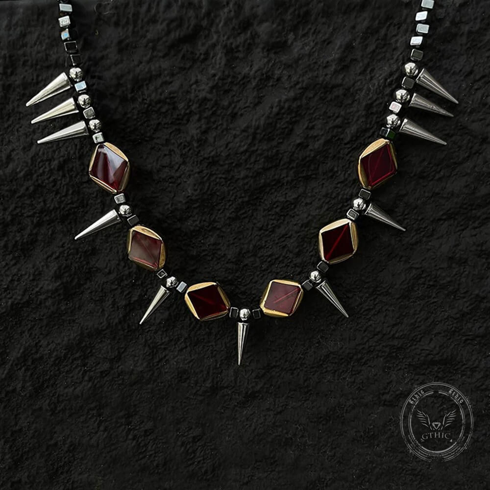 Dark Gothic Studded Gem Stainless Steel Clavicle Necklace
