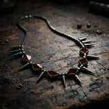 Dark Gothic Studded Gem Stainless Steel Clavicle Necklace | Gthic.com