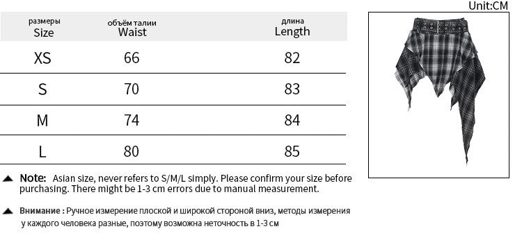 Dark Gothic Style Irregular Black Plaid Skirt