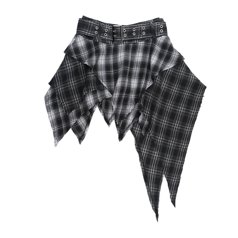 Dark Gothic Style Irregular Black Plaid Skirt | Gthic.com