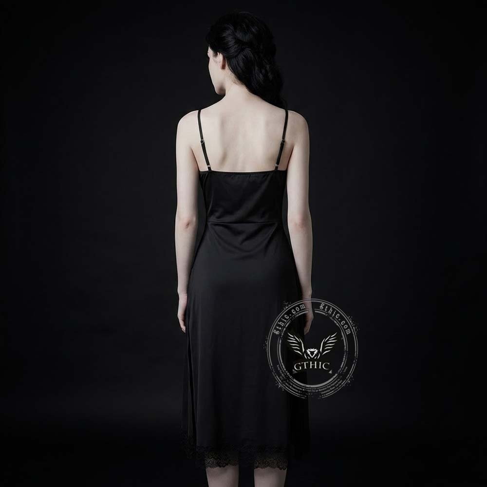 Dark Gothic V-Neck Lace Slit Camisole Dress | Gthic.com