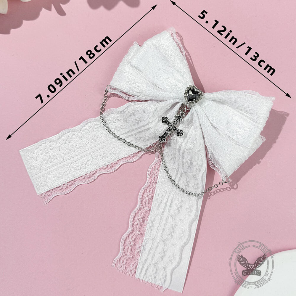 Dark Heart Cross Lace Bow Ribbon Gothic Hair Clips