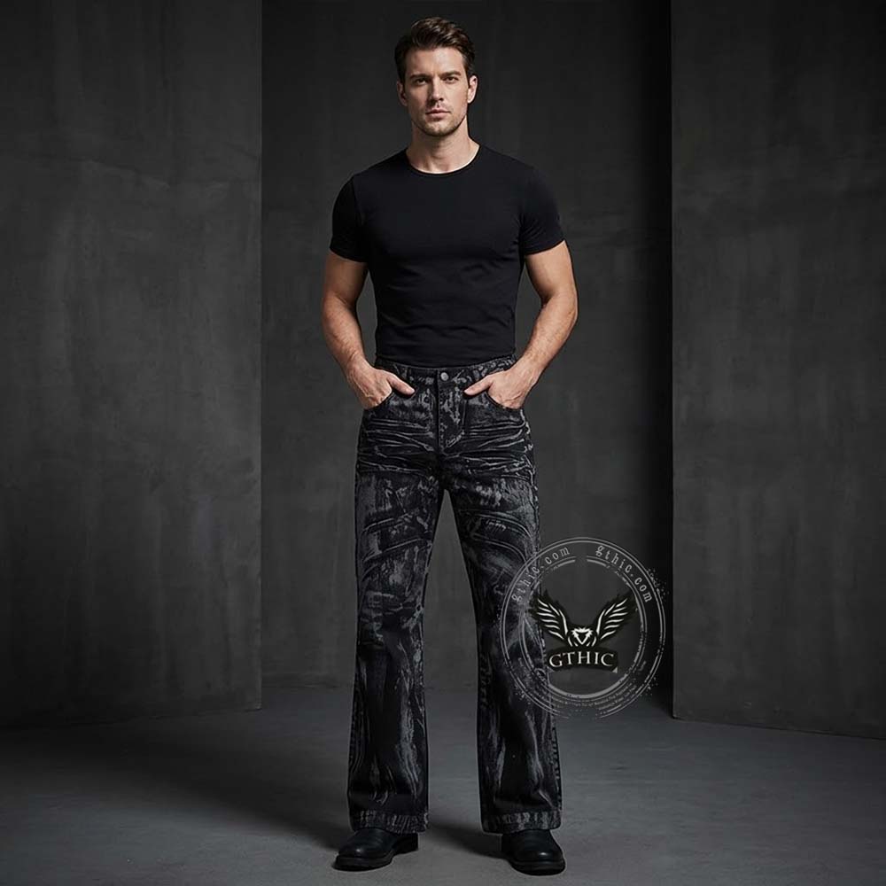 Dark High-Street Graffiti Pattern Flared Jeans | Gthic.com