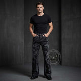 Dark High-Street Graffiti Pattern Flared Jeans | Gthic.com