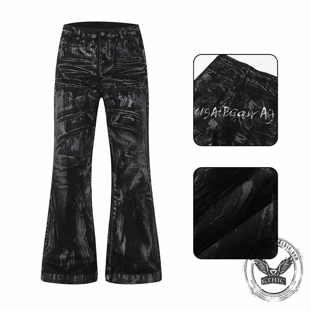 Dark High-Street Graffiti Pattern Flared Jeans