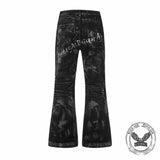 Dark High-Street Graffiti Pattern Flared Jeans