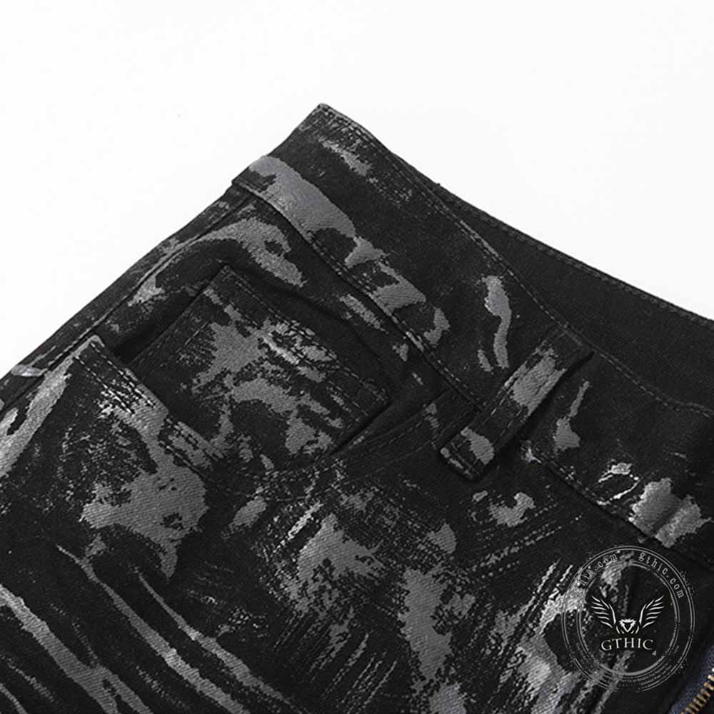 Dark High-Street Graffiti Pattern Flared Jeans