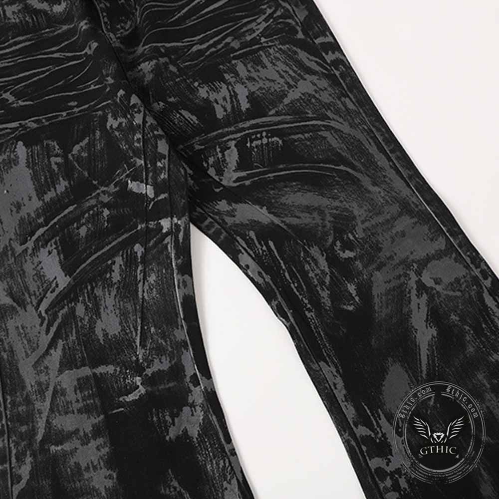Dark High-Street Graffiti Pattern Flared Jeans
