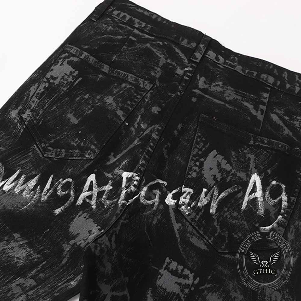 Dark High-Street Graffiti Pattern Flared Jeans