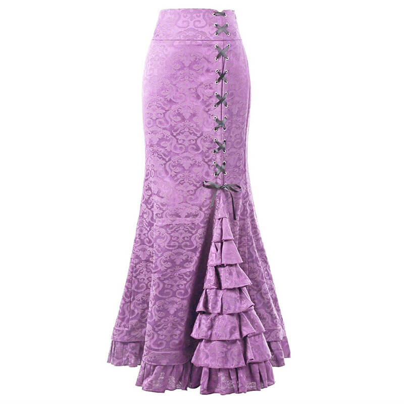 Dark Jacquard Gothic Hip-Wrap Fishtail Maxi Skirt
