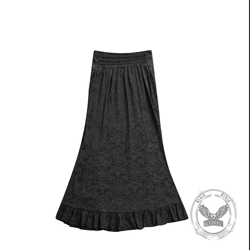 Dark Jacquard Gothic Hip-Wrap Fishtail Maxi Skirt