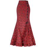 Dark Jacquard Gothic Hip-Wrap Fishtail Maxi Skirt