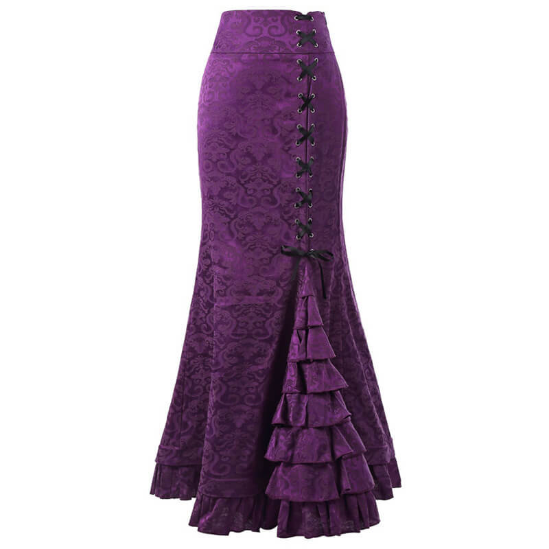 Dark Jacquard Gothic Hip-Wrap Fishtail Maxi Skirt