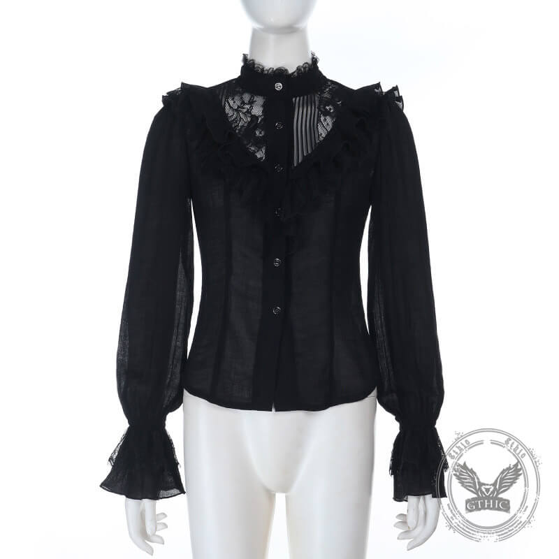 Dark Lace Hollow Ruffled Gothic Shirt Top