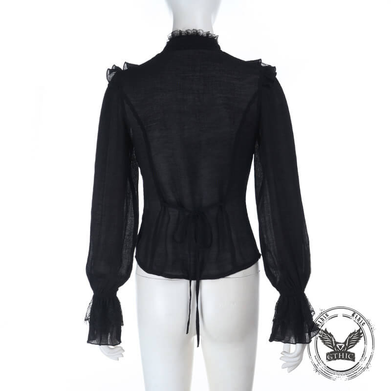 Dark Lace Hollow Ruffled Gothic Shirt Top