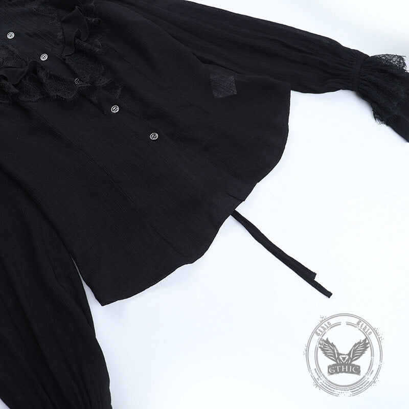 Dark Lace Hollow Ruffled Gothic Shirt Top
