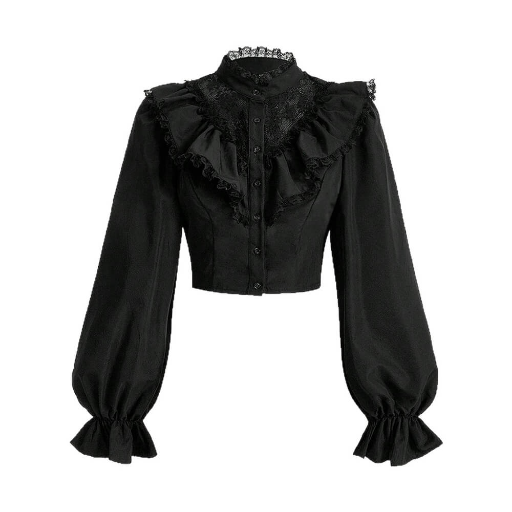Dark Lace Hollow Ruffled Gothic Shirt Top | Gthic.com