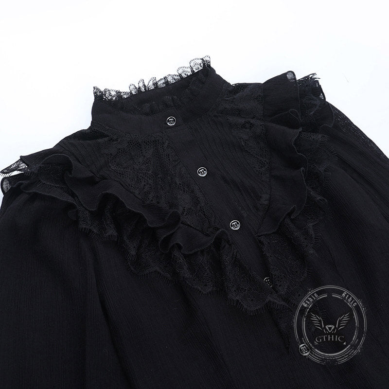 Dark Lace Hollow Ruffled Gothic Shirt Top
