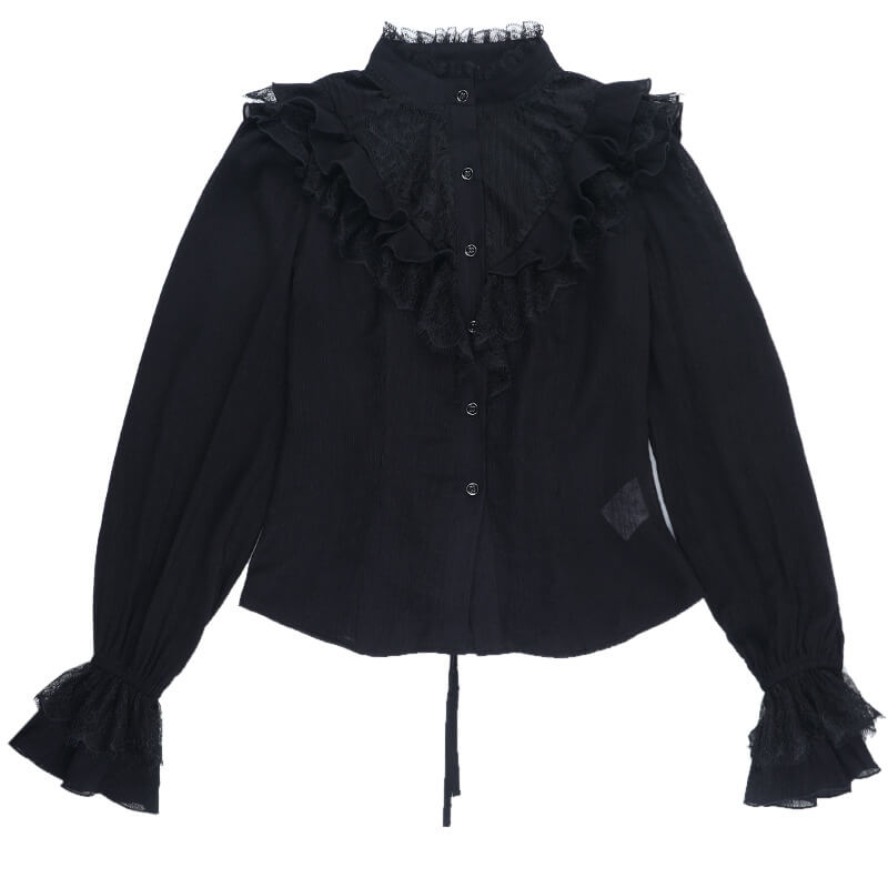 Dark Lace Hollow Ruffled Gothic Shirt Top