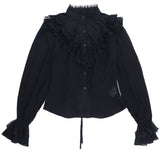 Dark Lace Hollow Ruffled Gothic Shirt Top