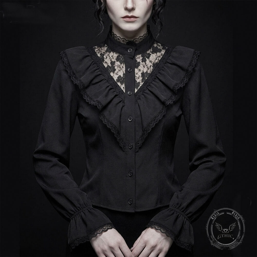 Dark Lace Hollow Ruffled Gothic Shirt Top | Gthic.com