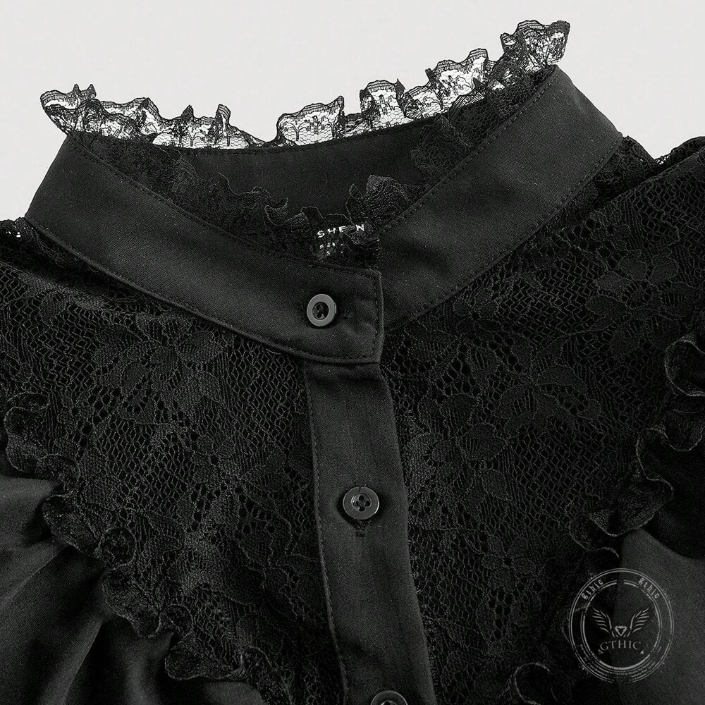 Dark Lace Hollow Ruffled Gothic Shirt Top | Gthic.com