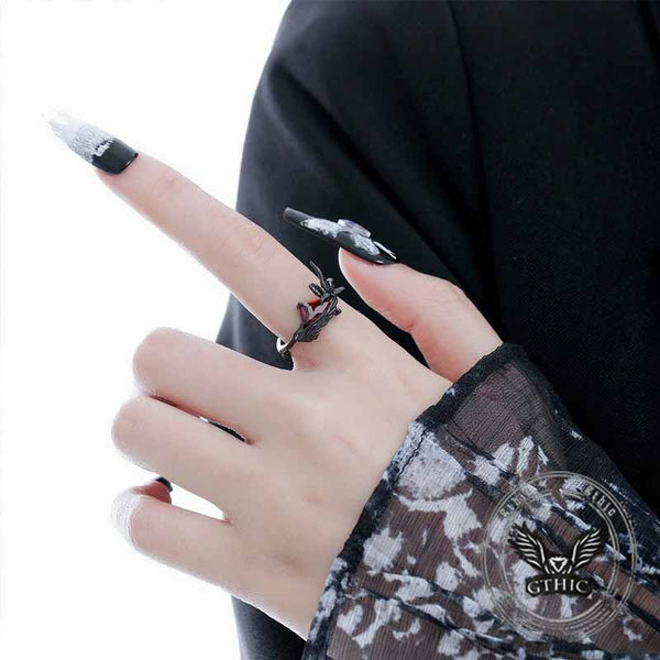 Dark Punk Crow Red Zircon Copper Open Ring 02 | Gthic.com