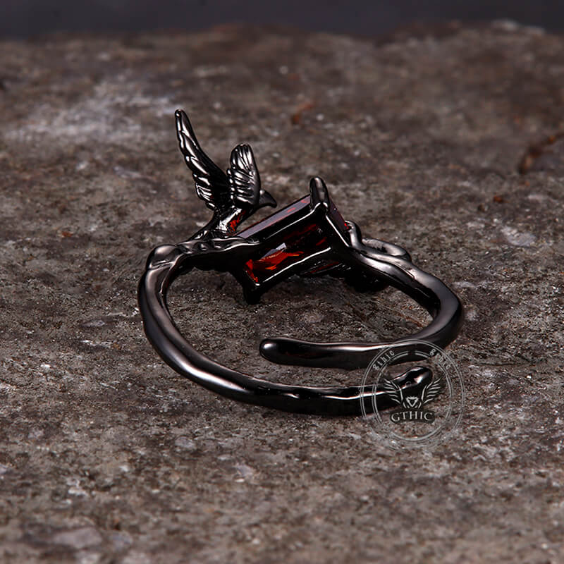 Dark Punk Crow Red Zircon Copper Open Ring