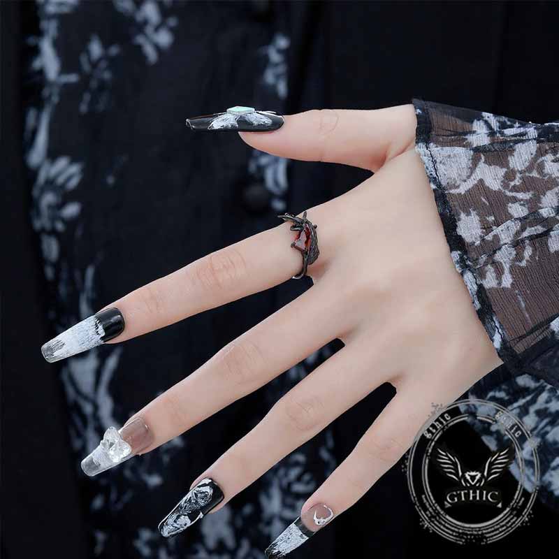 Dark Punk Crow Red Zircon Copper Open Ring 03 | Gthic.com