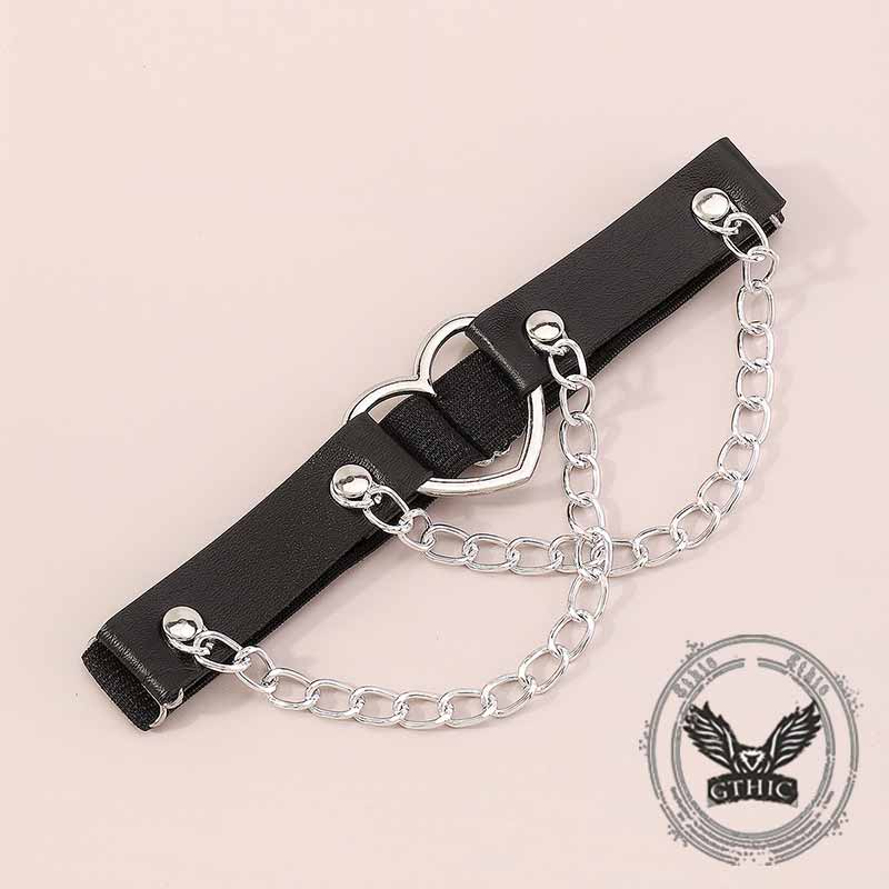 Dark Punk Love Chain Rivet PU Leather Leg Ring