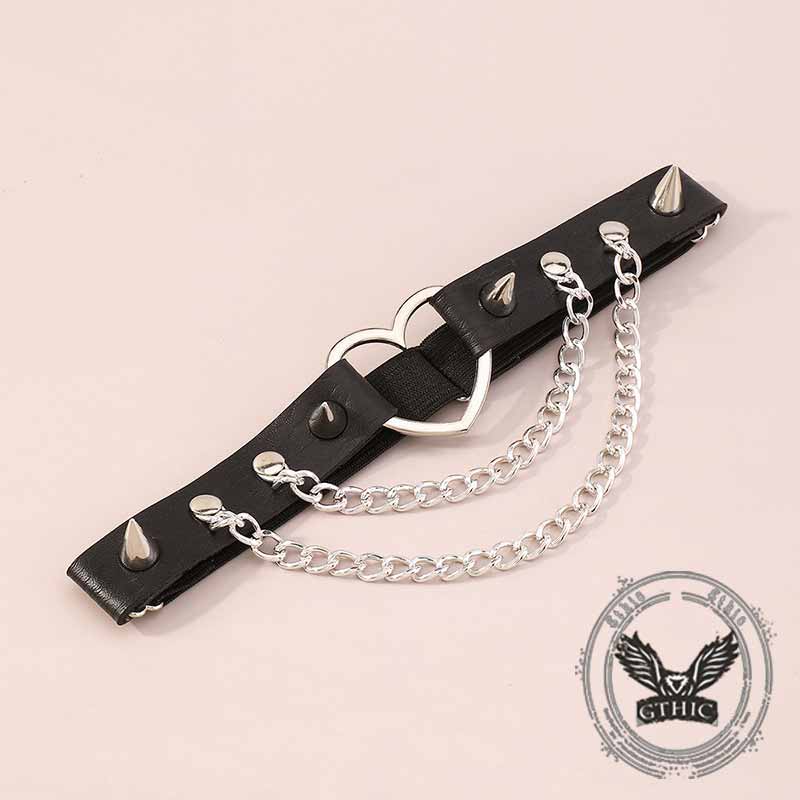 Dark Punk Love Chain Rivet PU Leather Leg Ring