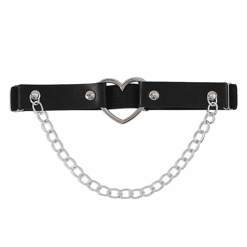 Dark Punk Love Chain Rivet PU Leather Leg Ring