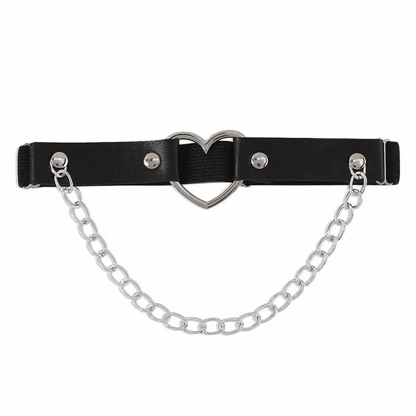 Dark Punk Love Chain Rivet PU Leather Leg Ring